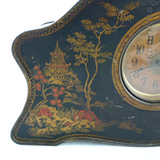 Vintage Biscuit Tin Clock, Chinoiserie Decoration.