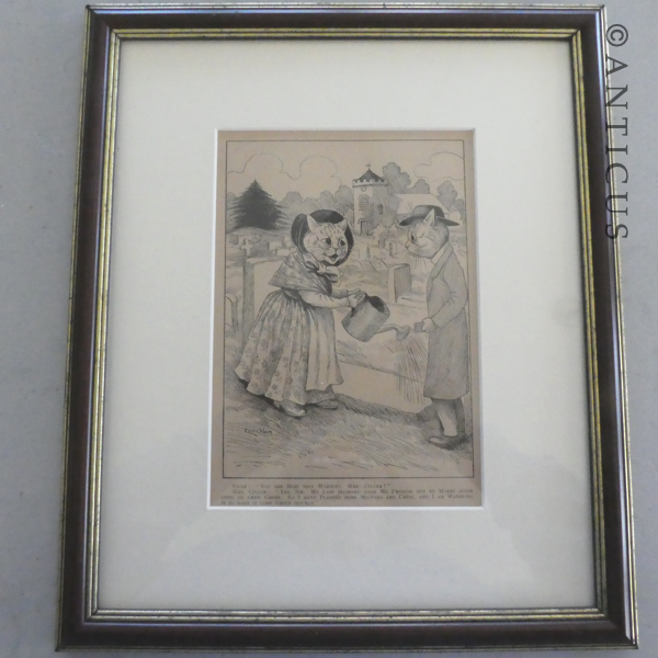 Framed Louis Wain Cat Cartoon.