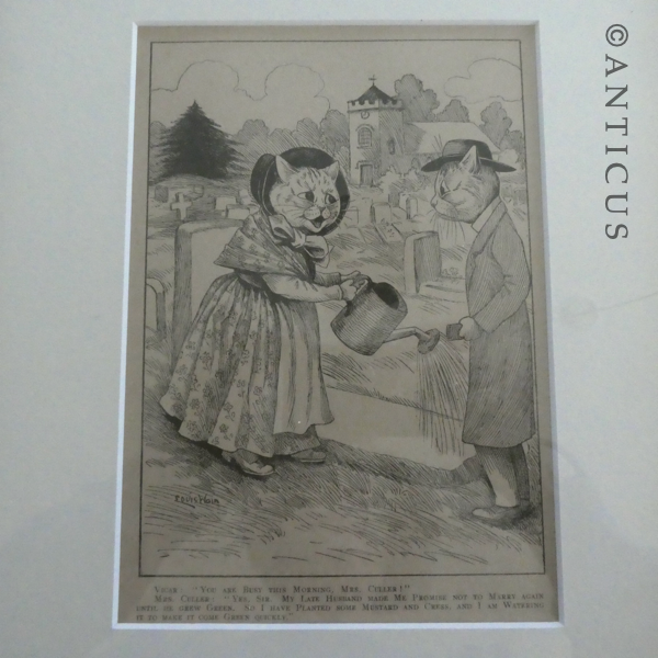 Framed Louis Wain Cat Cartoon.