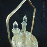 Crystal Cruet Set in Brass Table Stand.