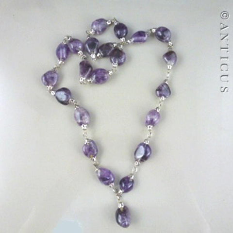 Long Natural Amethyst Necklace, Linked Mounts.