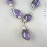 Long Natural Amethyst Necklace, Linked Mounts.