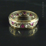 Gold Eternity Ring, Ruby and Clear Stones.