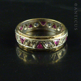 Gold Eternity Ring, Ruby and Clear Stones.