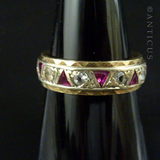 Gold Eternity Ring, Ruby and Clear Stones.