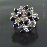 Gold Cluster Dress Ring, White and Blue Stones.