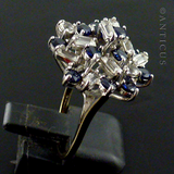 Gold Cluster Dress Ring, White and Blue Stones.