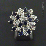 Gold Cluster Dress Ring, White and Blue Stones.