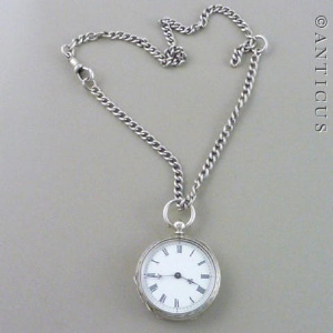 Sterling Silver Fob Watch on Silver Chain.