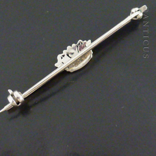 Naval Crown Silver and Crystal Bar Brooch, Vintage.