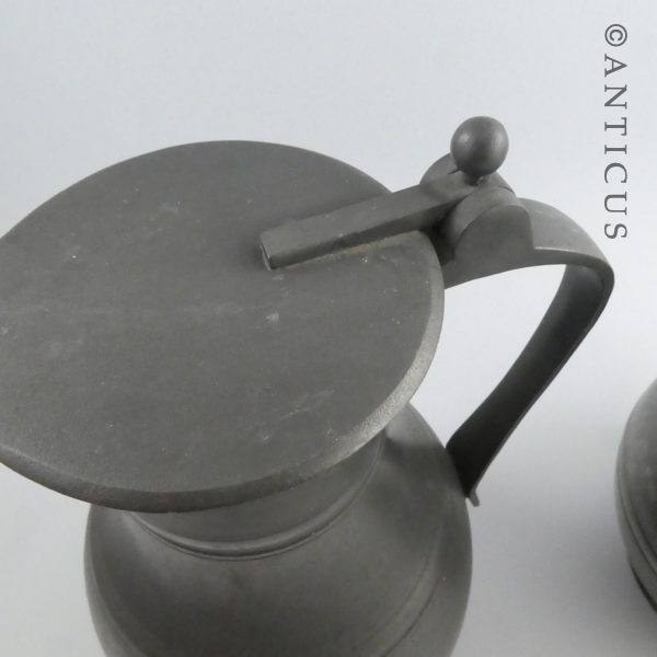 Pair of Vintage Pewter Lidded Jugs.