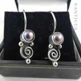 Silver and Black Pearl Drop Earrings.