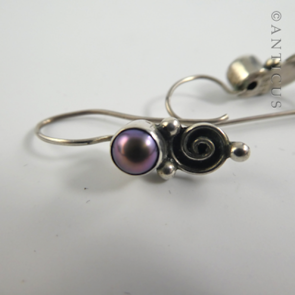 Silver and Black Pearl Drop Earrings.