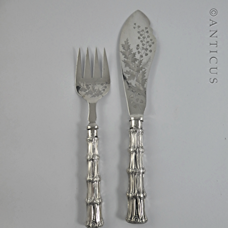 Pair of Silver Plate Fish Servers, Ornate Handles.