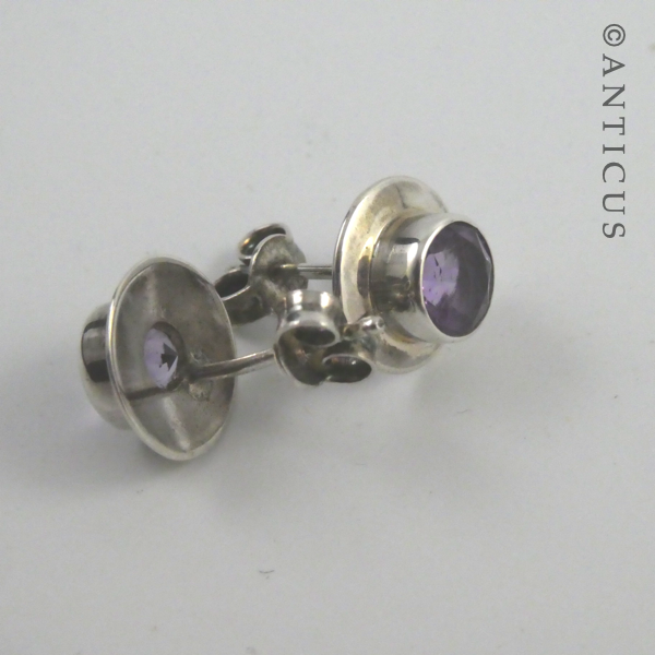 Sterling Silver and Amethyst Stud Earrings.
