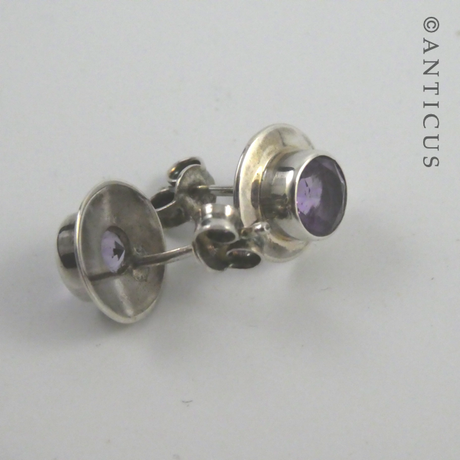 Sterling Silver and Amethyst Stud Earrings.