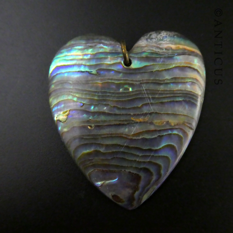 Vintage Large Paua Shell Heart Pendant.