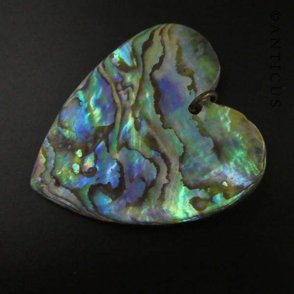Vintage Large Paua Shell Heart Pendant.