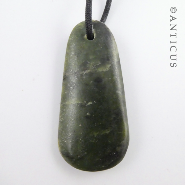 Oval Greenstone Jade Pendant.
