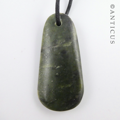 Oval Greenstone Jade Pendant.