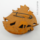 Japanese Carved Wood Ship Brooch.