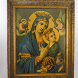 Large Oleograph of Virgin and Child in Gilt Frame.