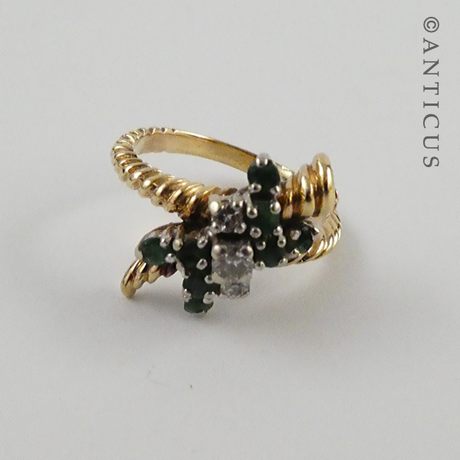 Gold, Emerald and Diamond Knot Ring.