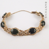 Gold, Greenstone Jade and Seed Pearl Bracelet.