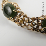 Gold, Greenstone Jade and Seed Pearl Bracelet.