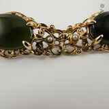 Gold, Greenstone Jade and Seed Pearl Bracelet.