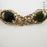 Gold, Greenstone Jade and Seed Pearl Bracelet.