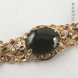 Gold, Greenstone Jade and Seed Pearl Bracelet.