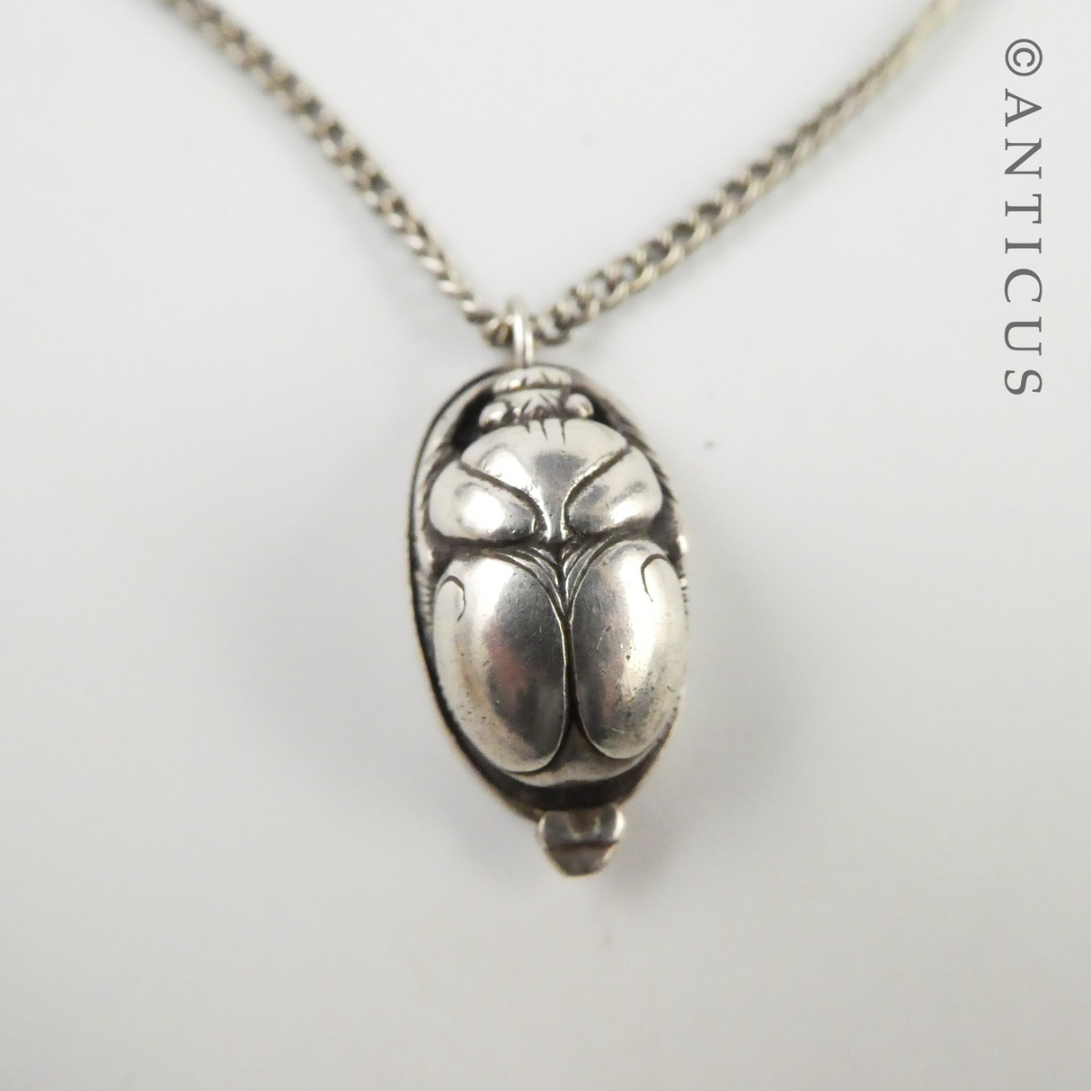 Vintage Silver Scarab Locket and Chain.