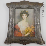 Large Art Nouveau Metal Photo or Picture Frame.