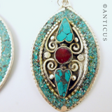 Pair Tibetan Tribal Style Oval Earrings.