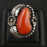 Large Silver and Red Coral Vintage Ring.