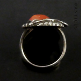 Large Silver and Red Coral Vintage Ring.