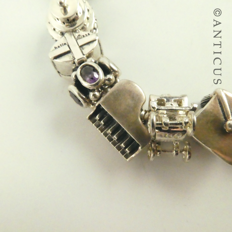 Modern Charm Bracelet, Silver, 17 Charms.