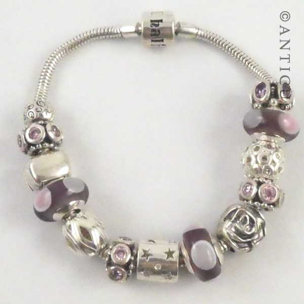 Modern Charm Bracelet, Silver with 12 Charm Beads.