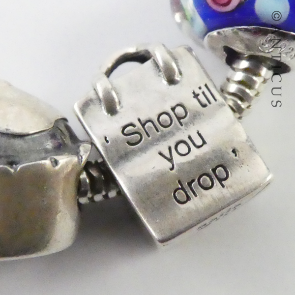 Modern Charm Bracelet, Silver with 12 Charm Beads.