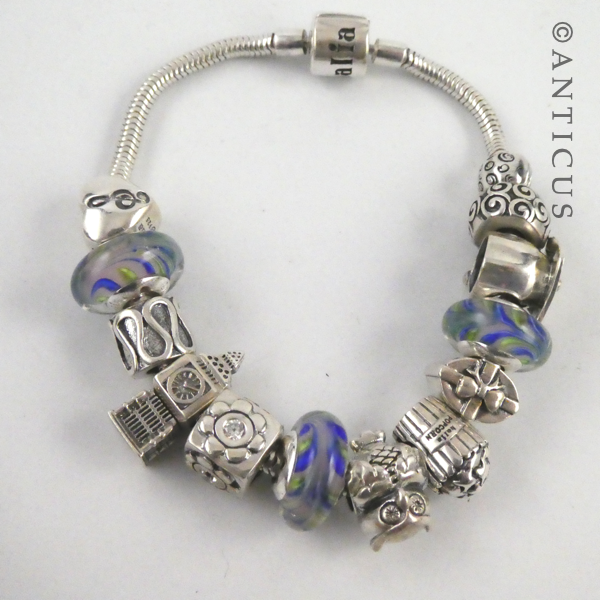 Modern Charm Bracelet, Silver with 12 Charm Beads.