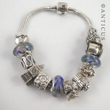 Modern Charm Bracelet, Silver with 12 Charm Beads.