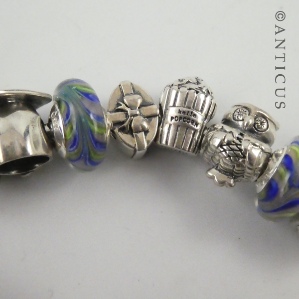 Modern Charm Bracelet, Silver with 12 Charm Beads.