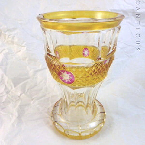 Heavy Cut Crystal Overlaid Glass Vase.