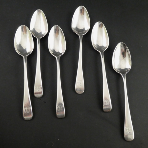 Grapefruit Spoons, Sterling Silver Set of Six, Date 1794.