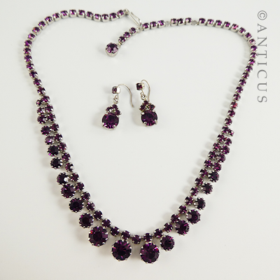 Amethyst Crystals Costume Necklace & Earrings.