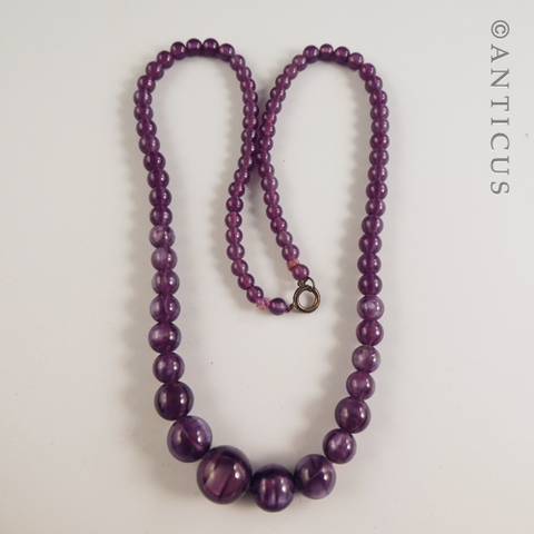 Amethyst Glass Vintage Bead Necklace. Anticus Antiques