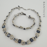 Costume Jewels Sapphire & Diamond Necklace, Bracelet Set.