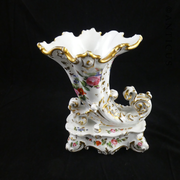Pair French Porcelain Cornucopia Vases, Jacob Petit.
