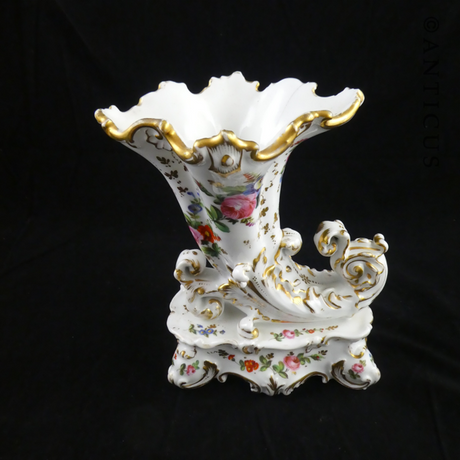 Pair French Porcelain Cornucopia Vases, Jacob Petit.